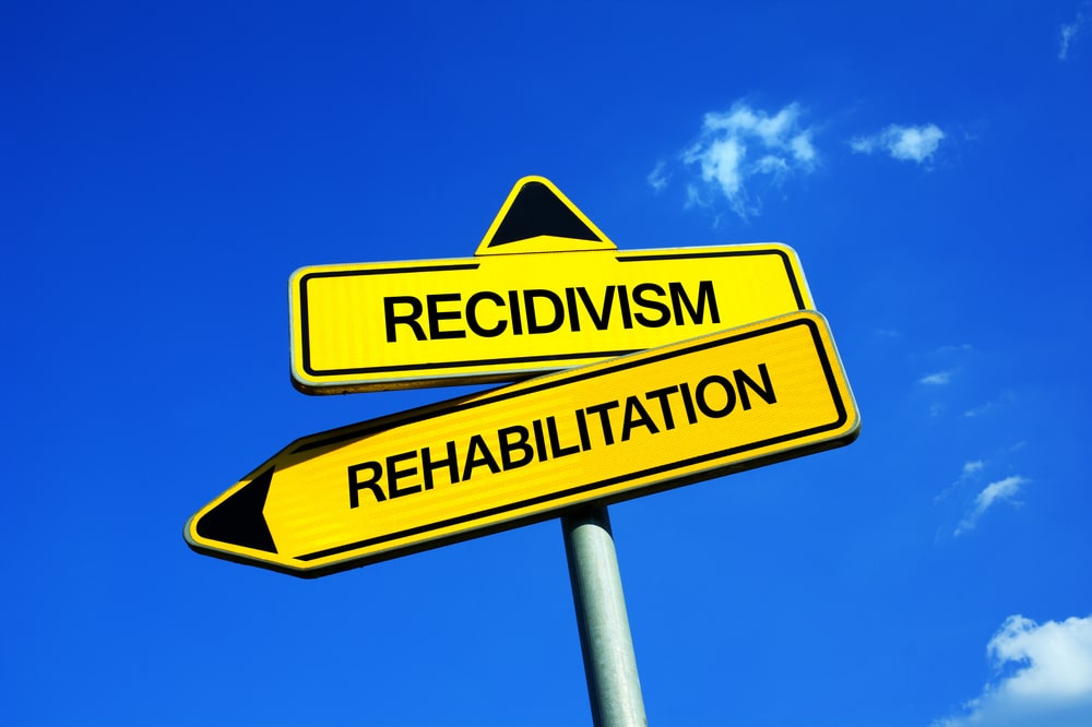 Road Sign With Words Recidivism And Rehabilitation On It
