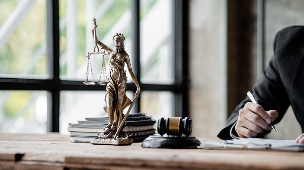 Closeup of a desk of a criminal defense attorney